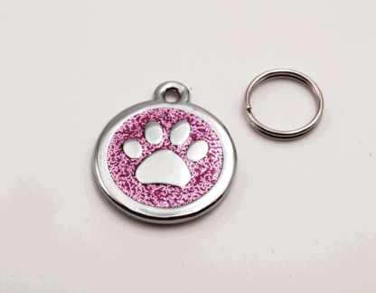 Hänge hundtass, runt hänge med ring, rosa 25 mm