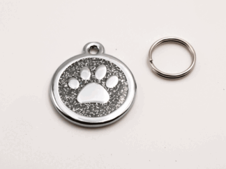 Hänge hundtass, runt hänge med ring, silver 25 mm
