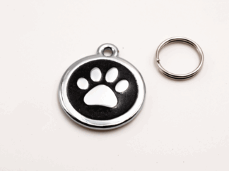 Hänge hundtass, runt hänge med ring, svart 25 mm