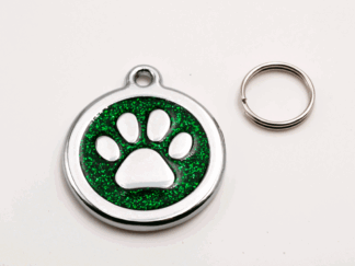 Hänge hundtass, runt hänge med ring, grön 30 mm