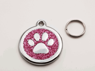 Hänge hundtass, runt hänge med ring, rosa 30 mm